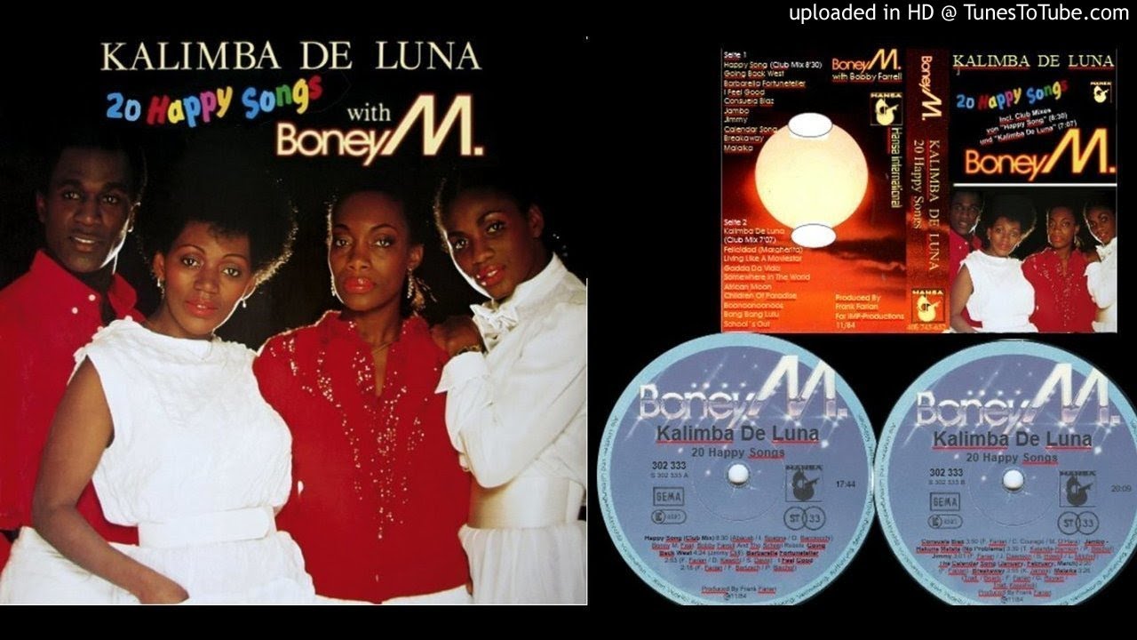 Boney m kalimba de. Boney m Kalimba de Luna 1984. Boney m Happy Song. Бони м Happy Song. Boney m Happy Song обложка.